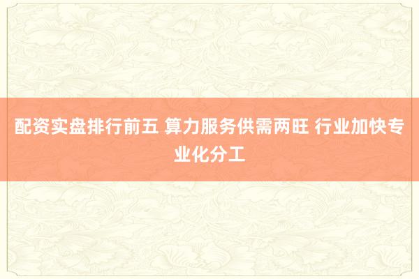 配资实盘排行前五 算力服务供需两旺 行业加快专业化分工