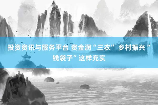 投资资讯与服务平台 资金润“三农” 乡村振兴“钱袋子”这样充实