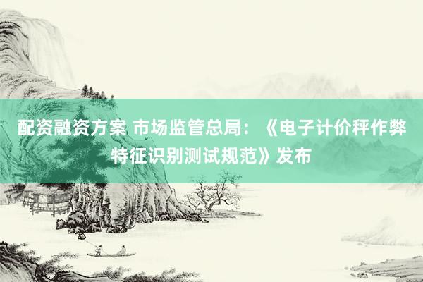 配资融资方案 市场监管总局：《电子计价秤作弊特征识别测试规范》发布