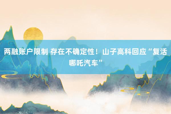 两融账户限制 存在不确定性！山子高科回应“复活哪吒汽车”