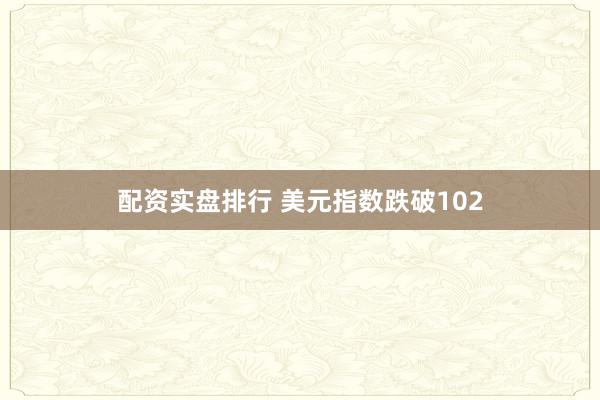 配资实盘排行 美元指数跌破102